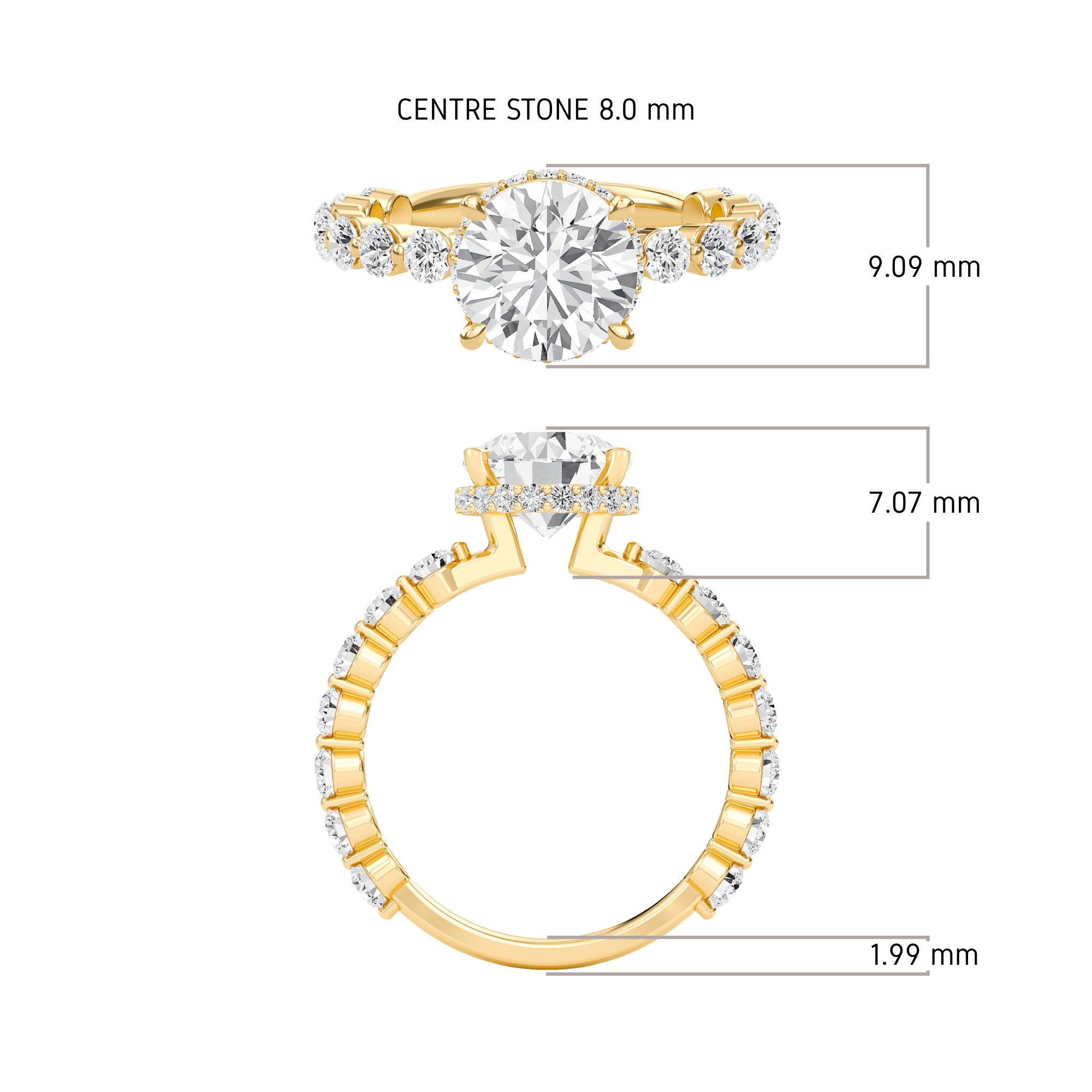Round Prong Set Side Stone Ring