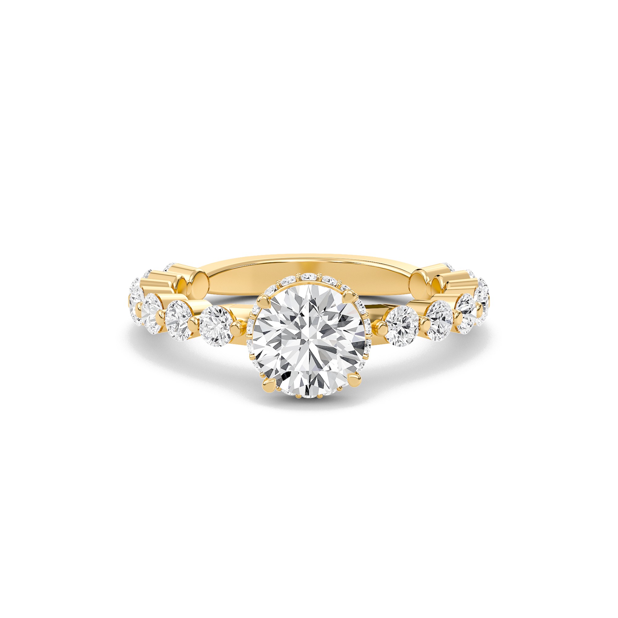 Round Prong Set Side Stone Ring