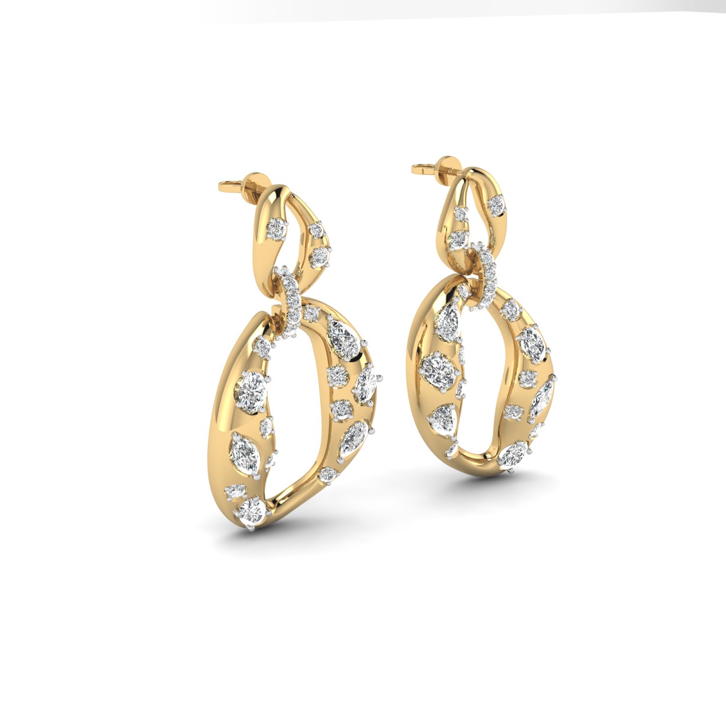 Molten Gold Diamond Drop Earrings