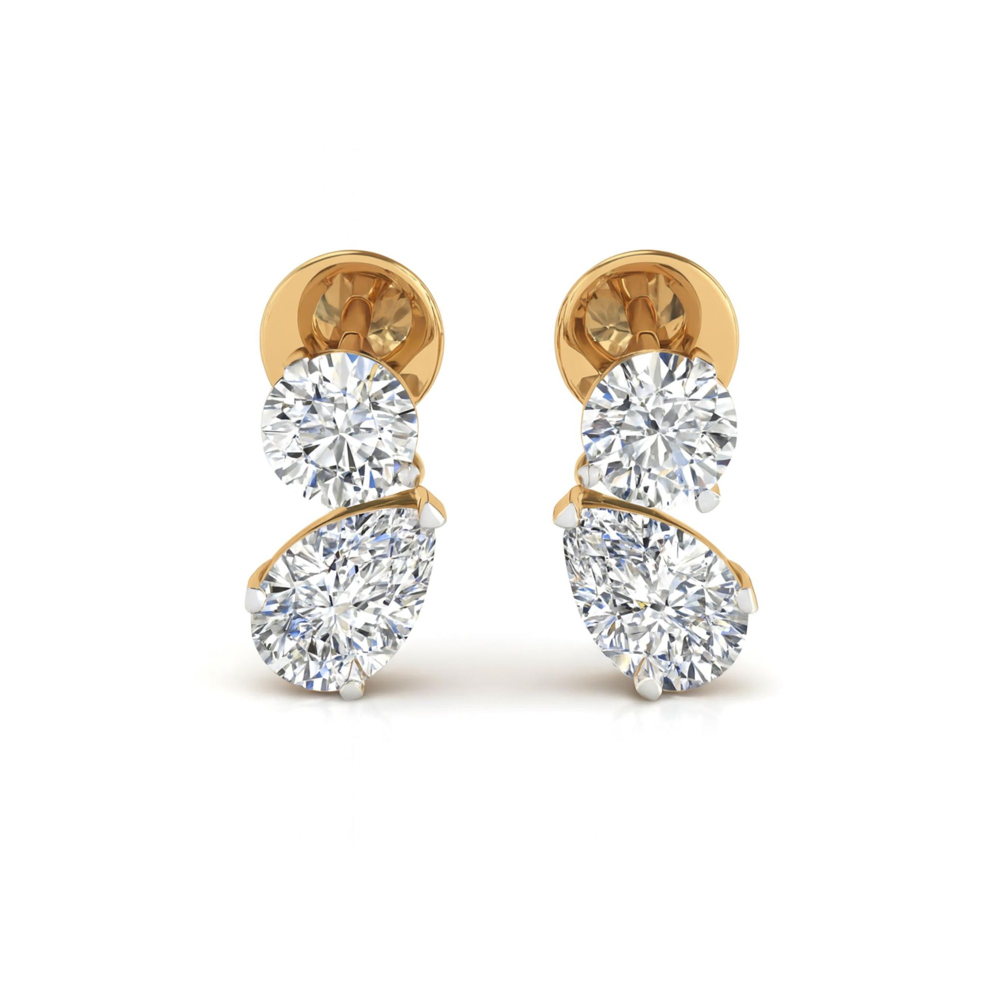 Toi-Et-Moi Pear & Round Solitaire Earrings