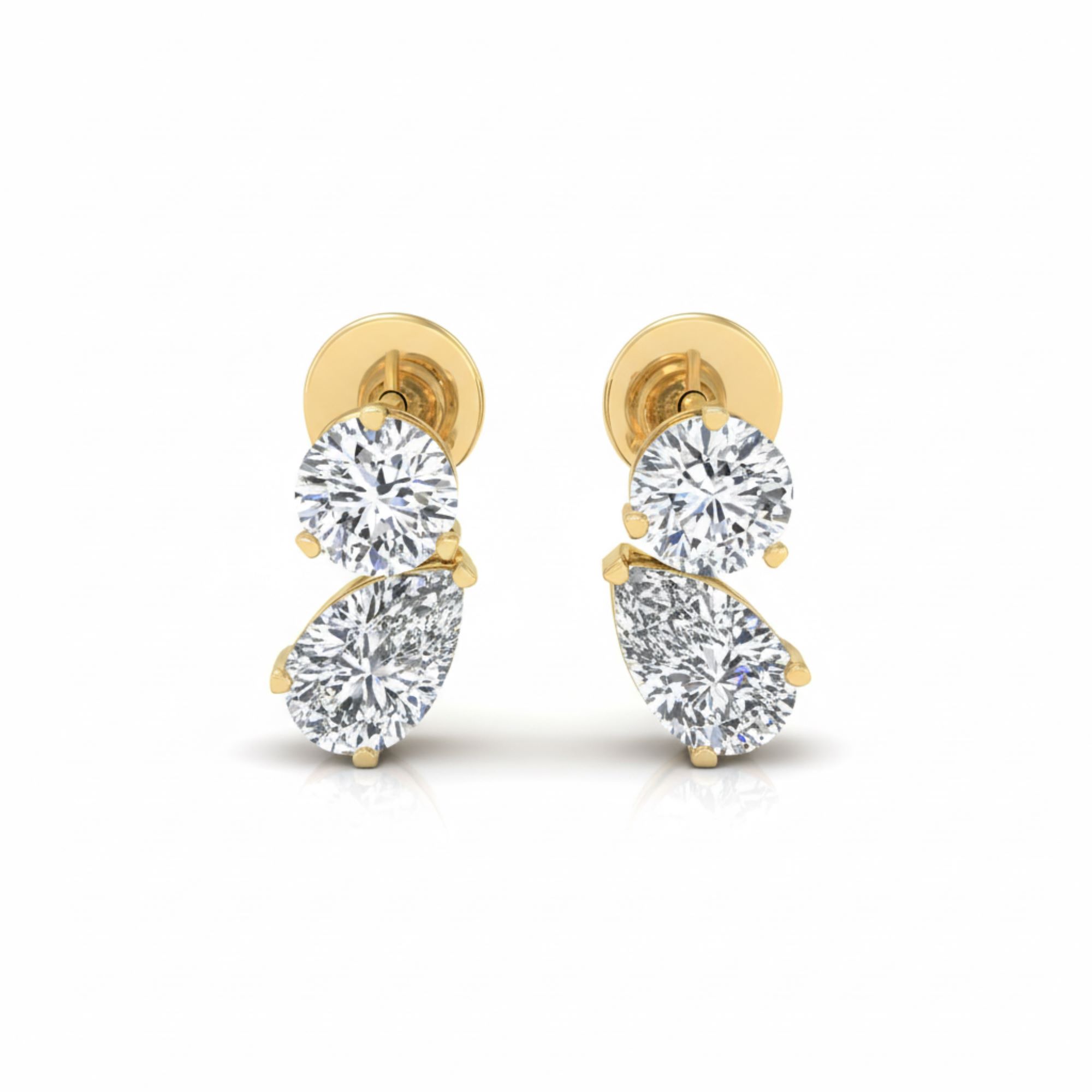 Toi-Et-Moi Pear & Round Solitaire Earrings