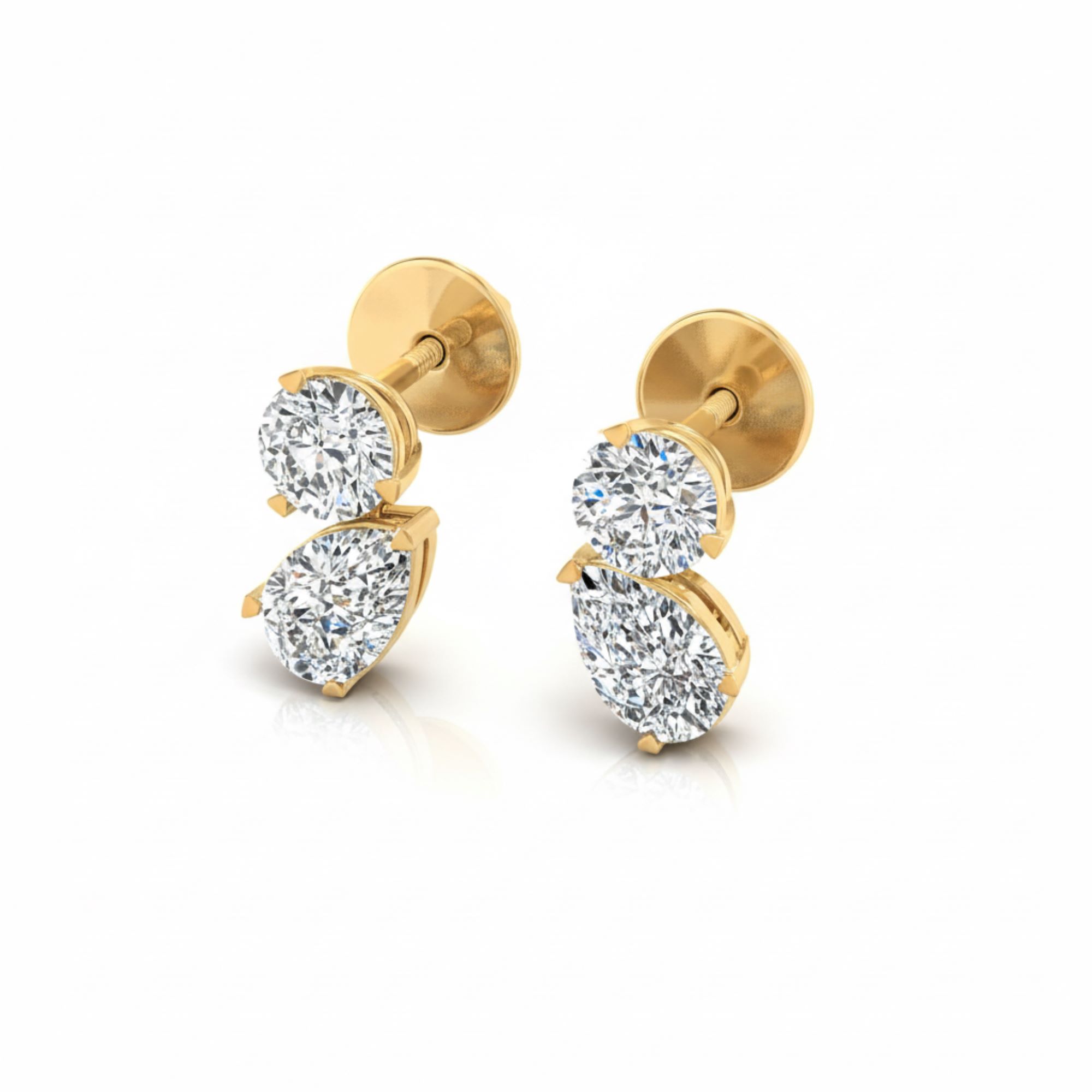 Toi-Et-Moi Pear & Round Solitaire Earrings