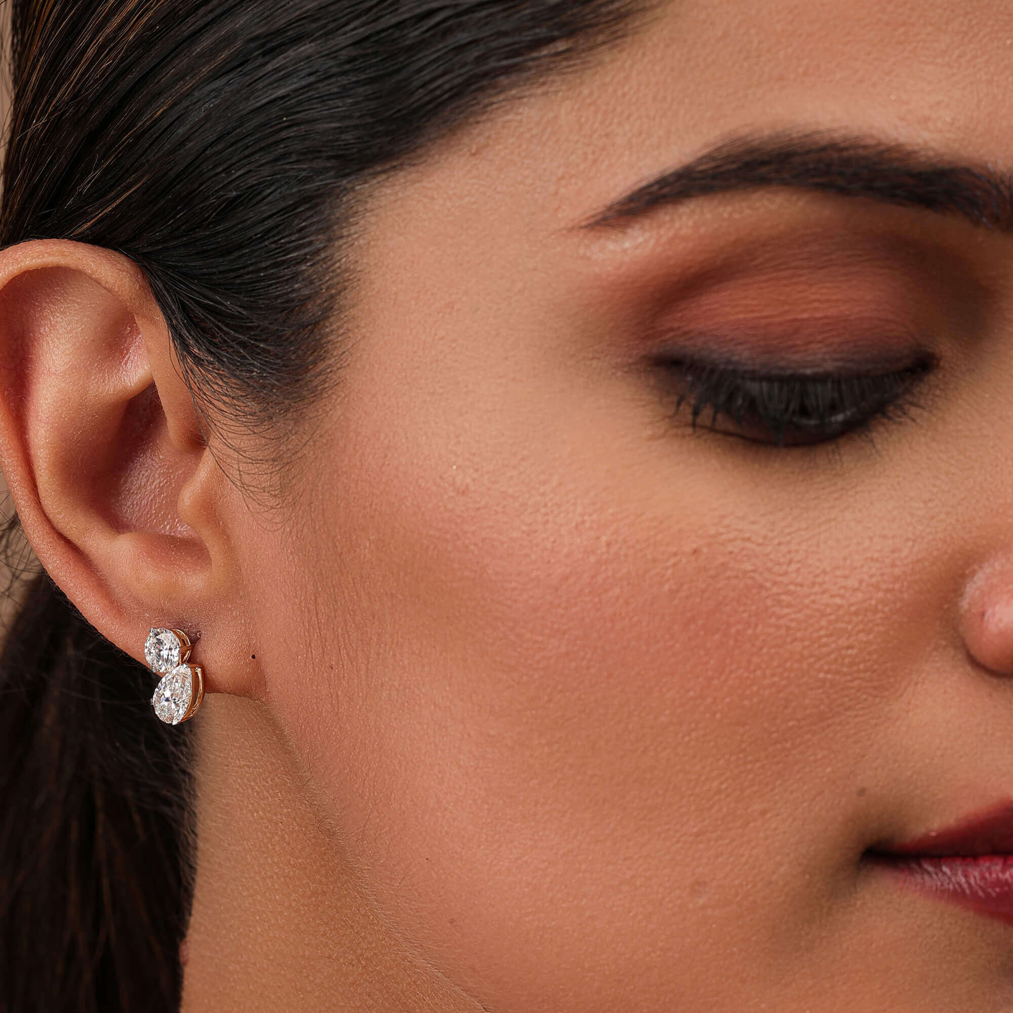 Toi-Et-Moi Pear & Round Solitaire Earrings