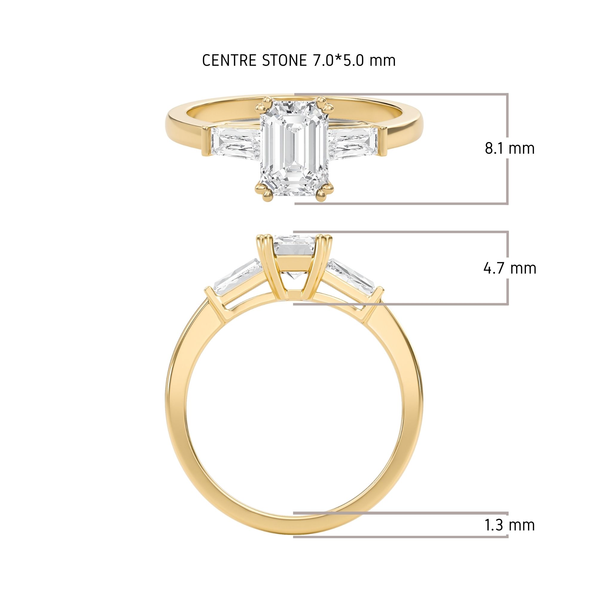 Tapered Baguette Three Stone Ring