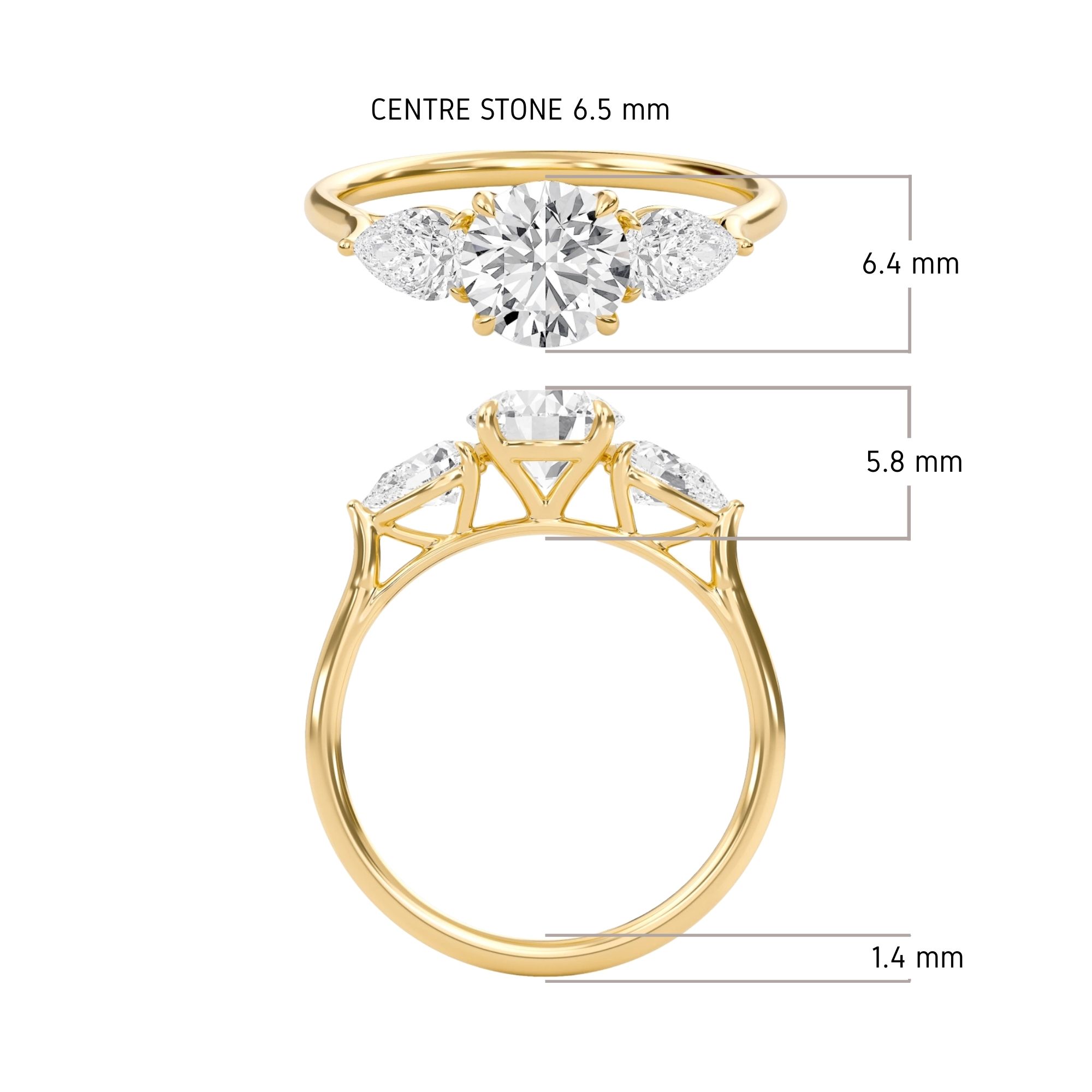 Bold Pear Three Stone Ring