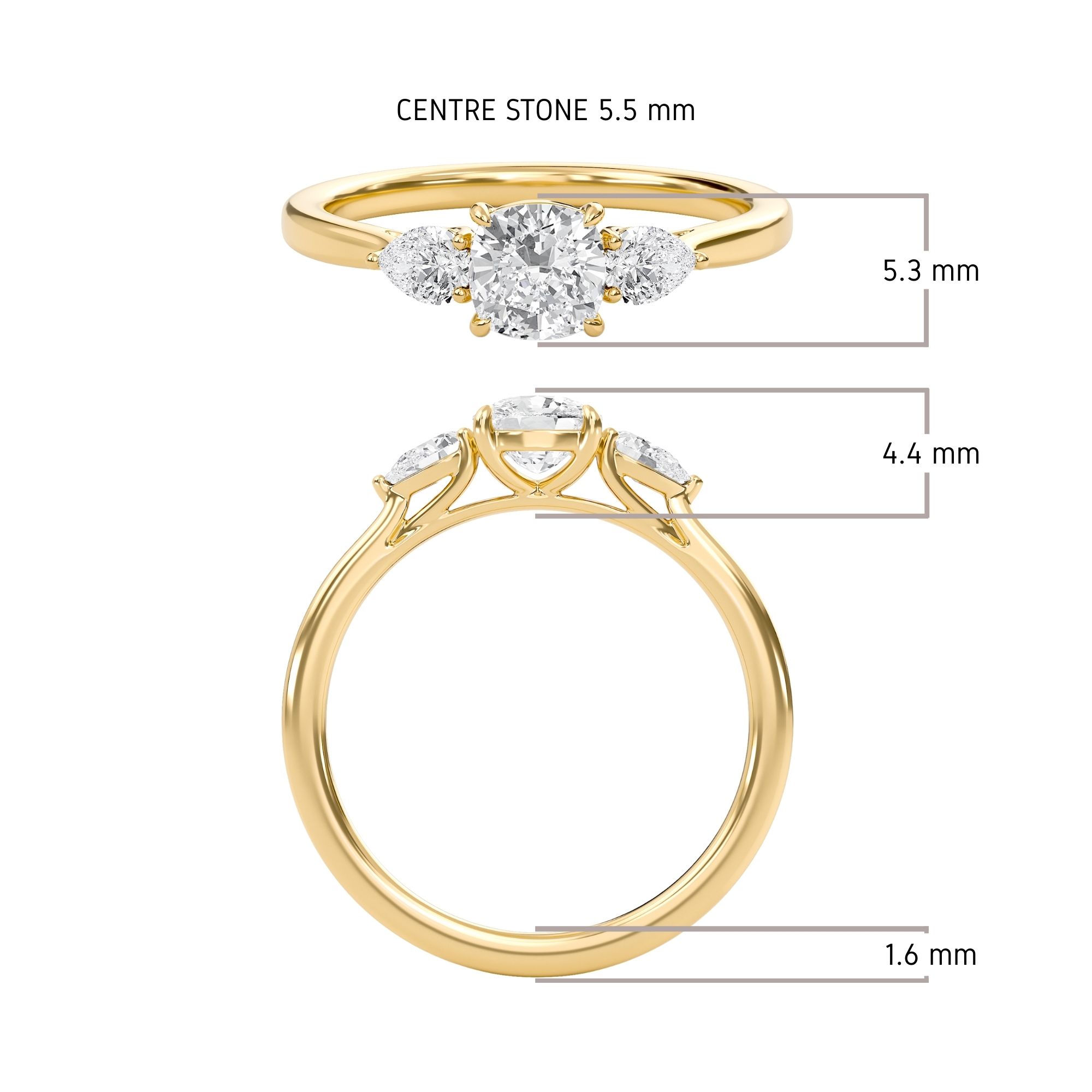 Fancy Pear Three Stone Ring