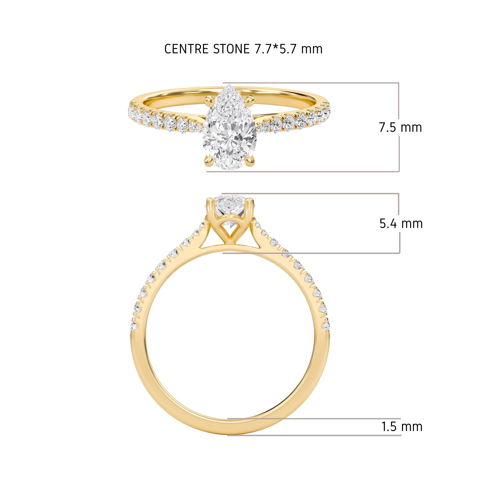 Pear Cathedral Pave Tapered Ring