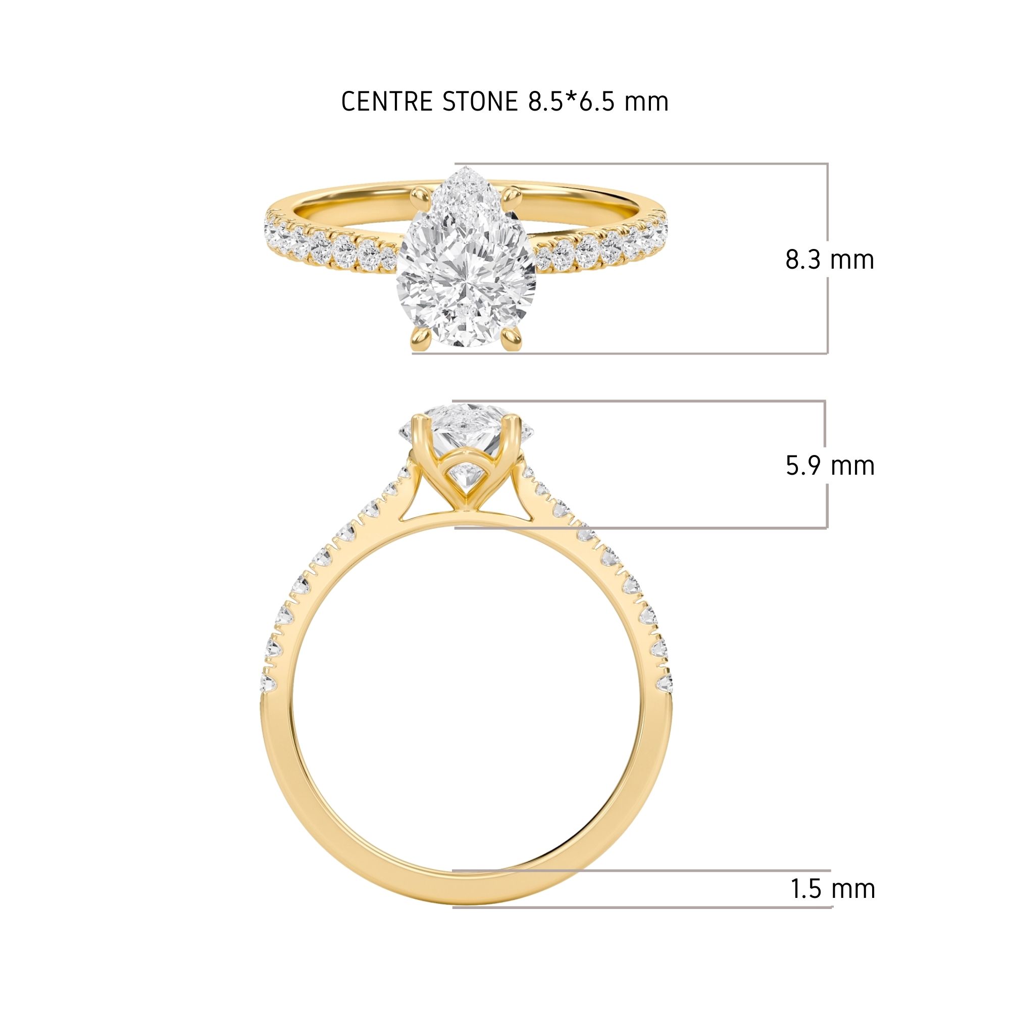 Pear Cathedral Pave Tapered Ring