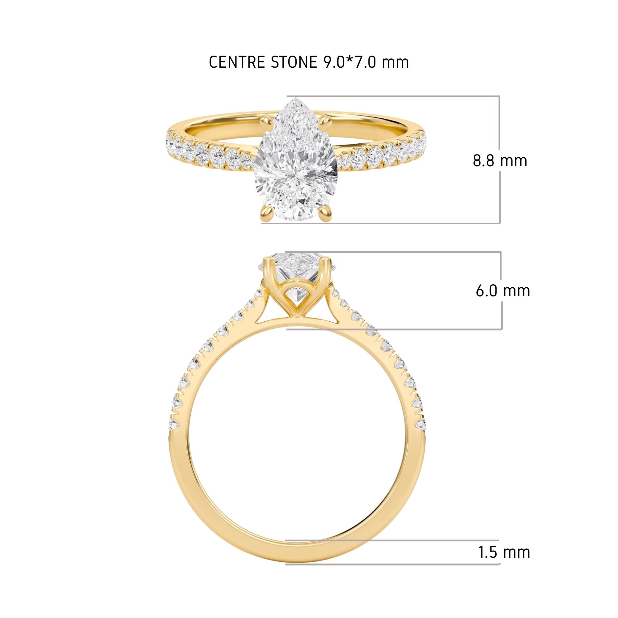Pear Cathedral Pave Tapered Ring