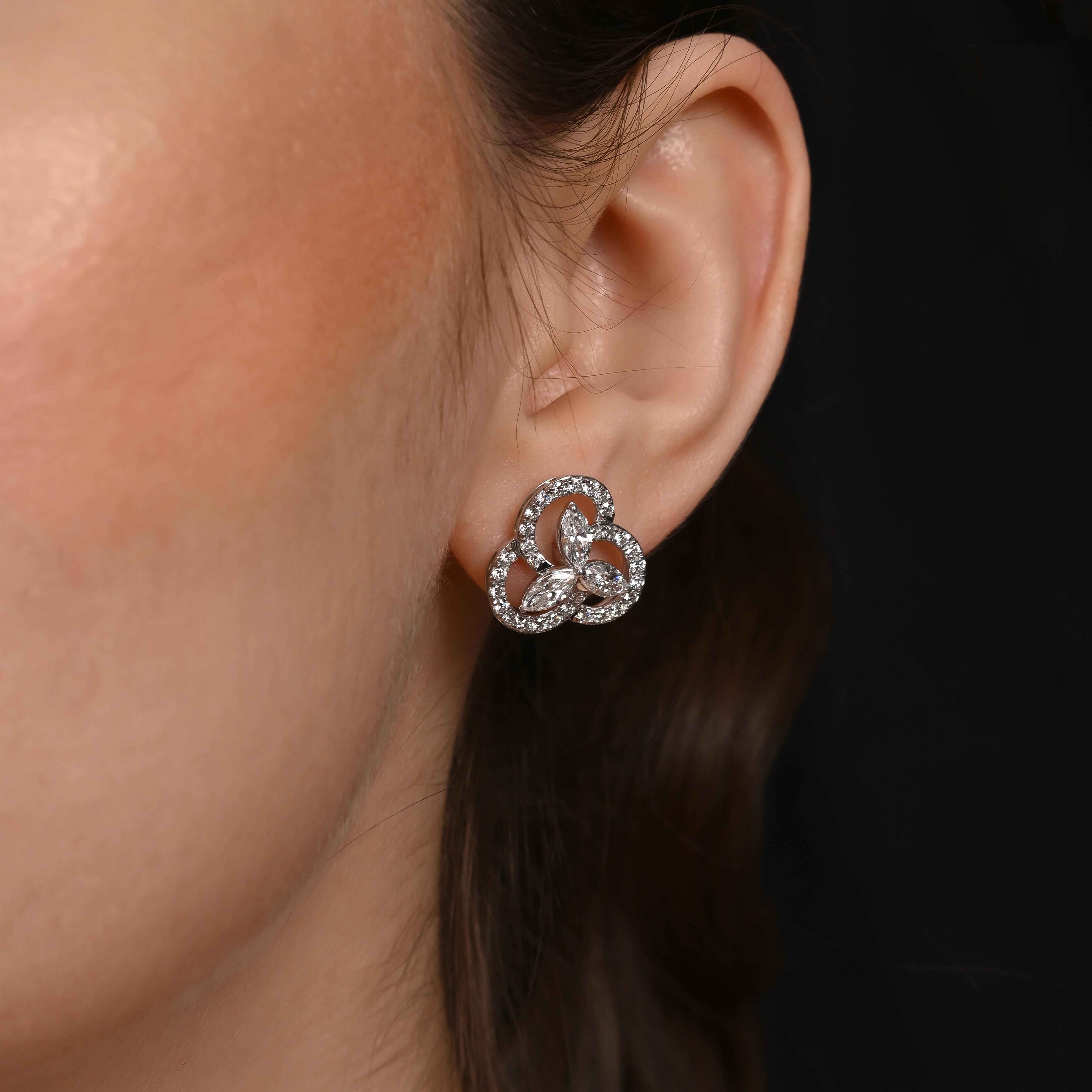 Epitome Luxe Labs Floral Cluster Fashion Earrings in 18kt White Gold