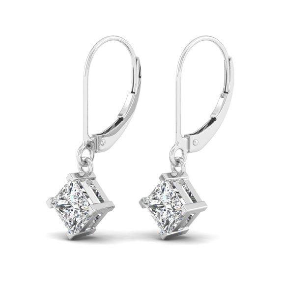 Princess Diamond Lever Back Earrings