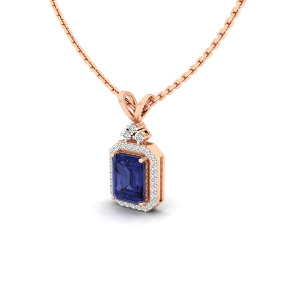 Azure Emerald-Cut Halo Pendant