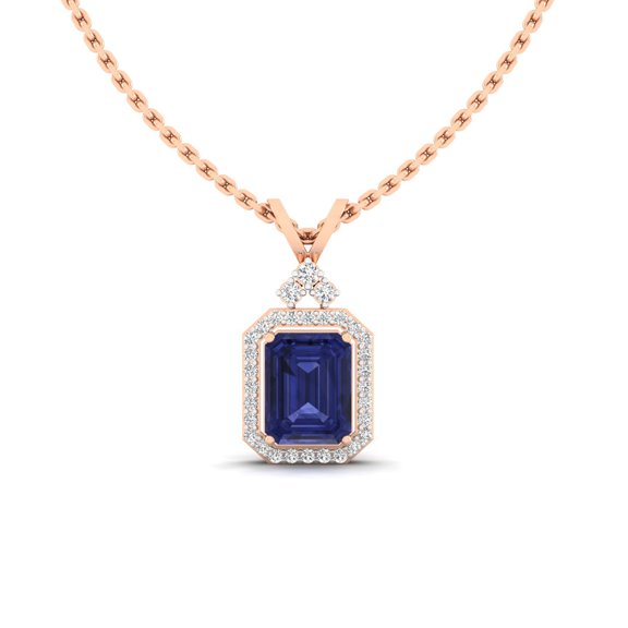Azure Emerald-Cut Halo Pendant