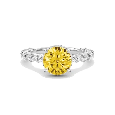 Citrine Prong Set Side Stone Ring