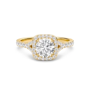 Round Halo Split Shank Engagement Ring