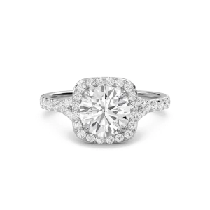 Round Halo Split Shank Engagement Ring