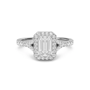 Emerald Halo Split Shank Engagement Ring