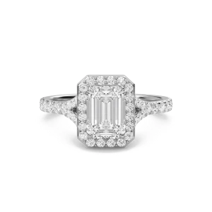 Emerald Halo Split Shank Engagement Ring