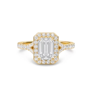 Emerald Halo Split Shank Engagement Ring