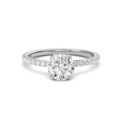 Pave Petal Four Prong Engagement Ring