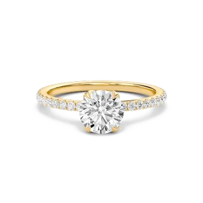 Pave Petal Four Prong Engagement Ring