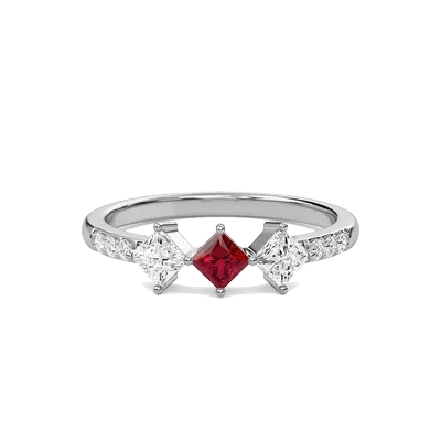 Vibrant Ruby Three Stone Ring