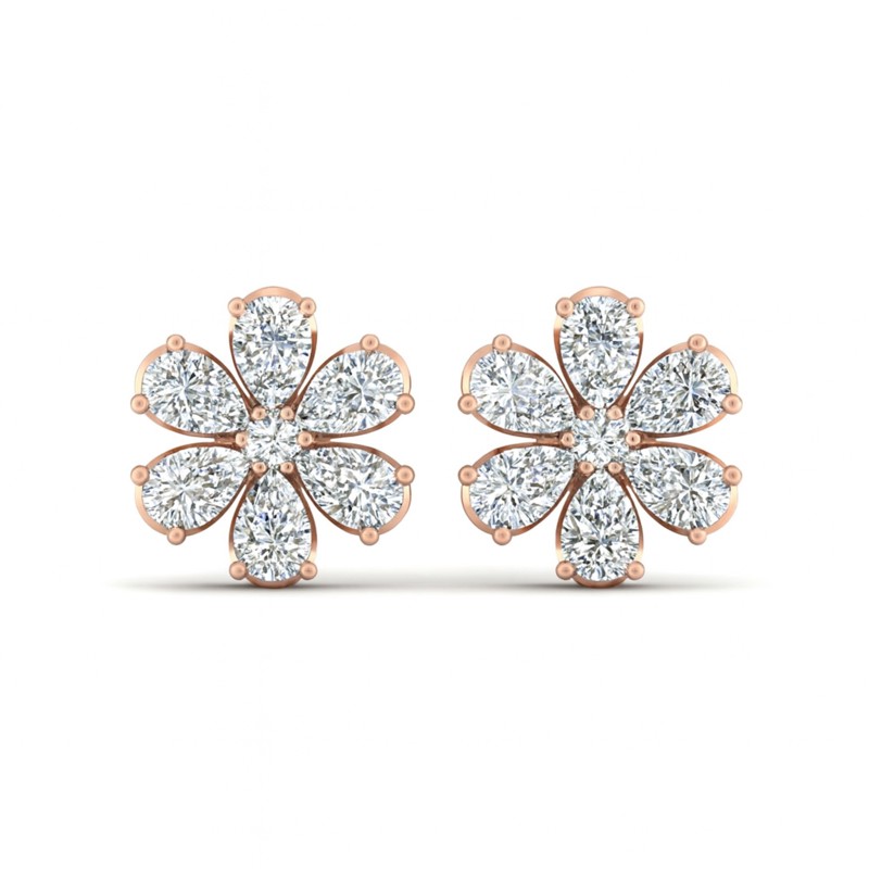 11/4 Cts. Pear and Round Floral Ear Stud