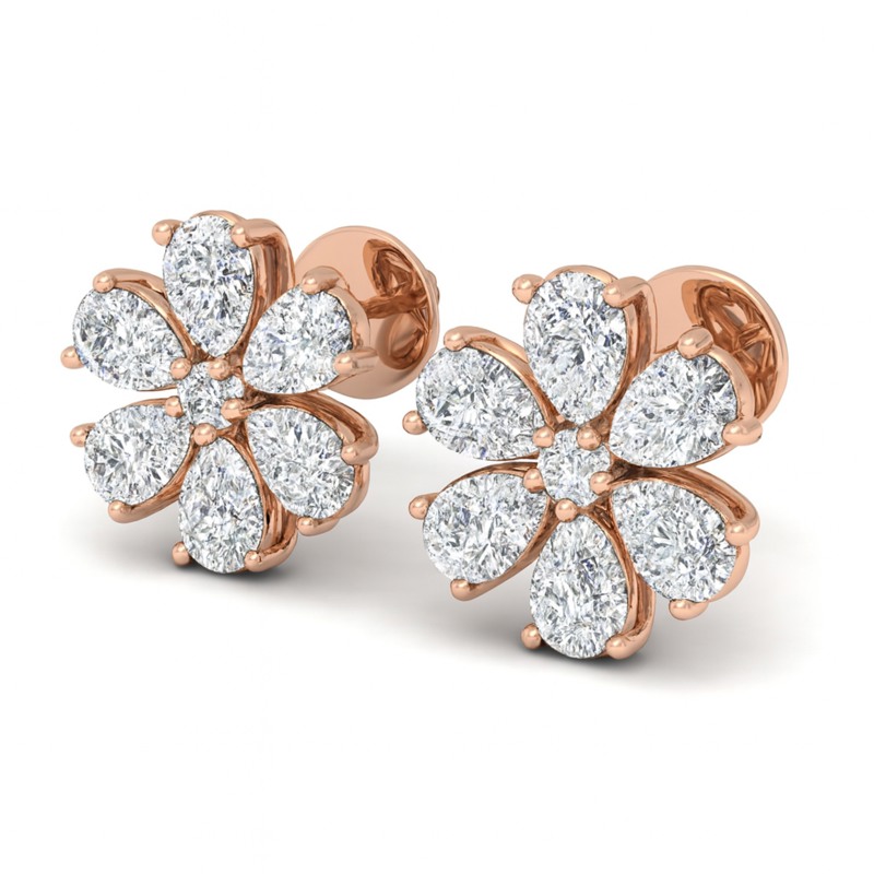 11/4 Cts. Pear and Round Floral Ear Stud