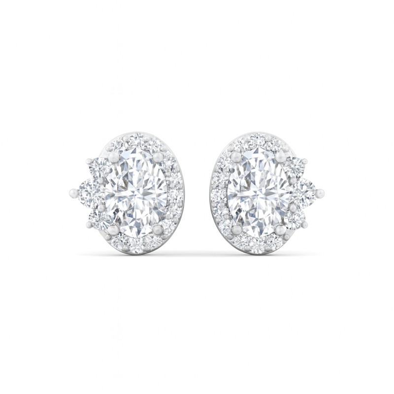 11/4 Cts. Oval Center 3 Stone Halo Ear Stud