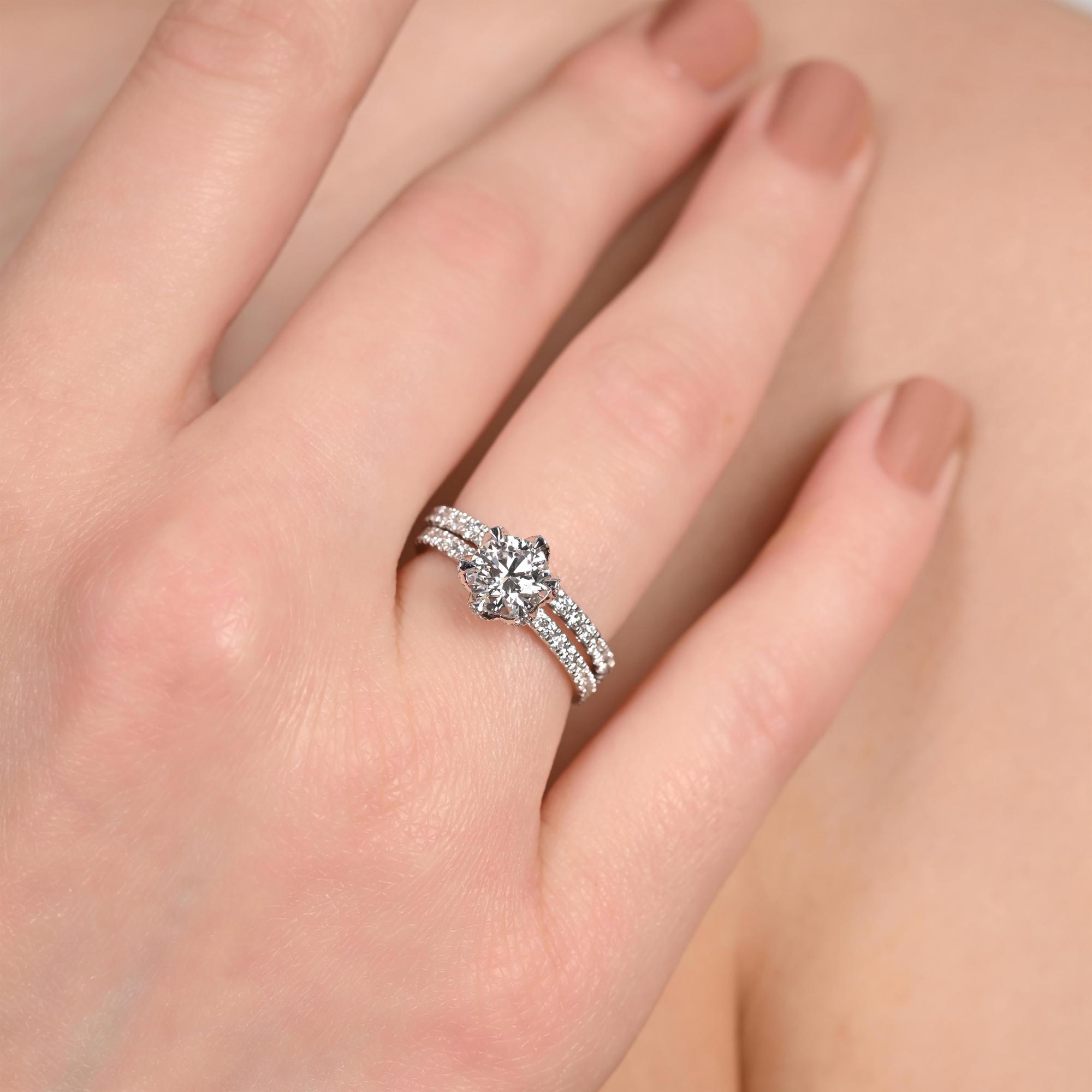 Petal Adorned Six Prong Ring