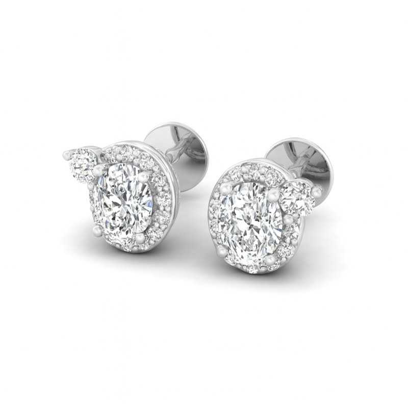11/4 Cts. Oval Center 1 Stone Halo Ear Stud
