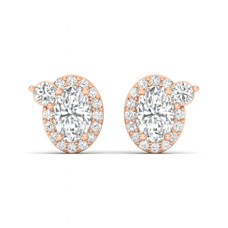 11/4 Cts. Oval Center 1 Stone Halo Ear Stud