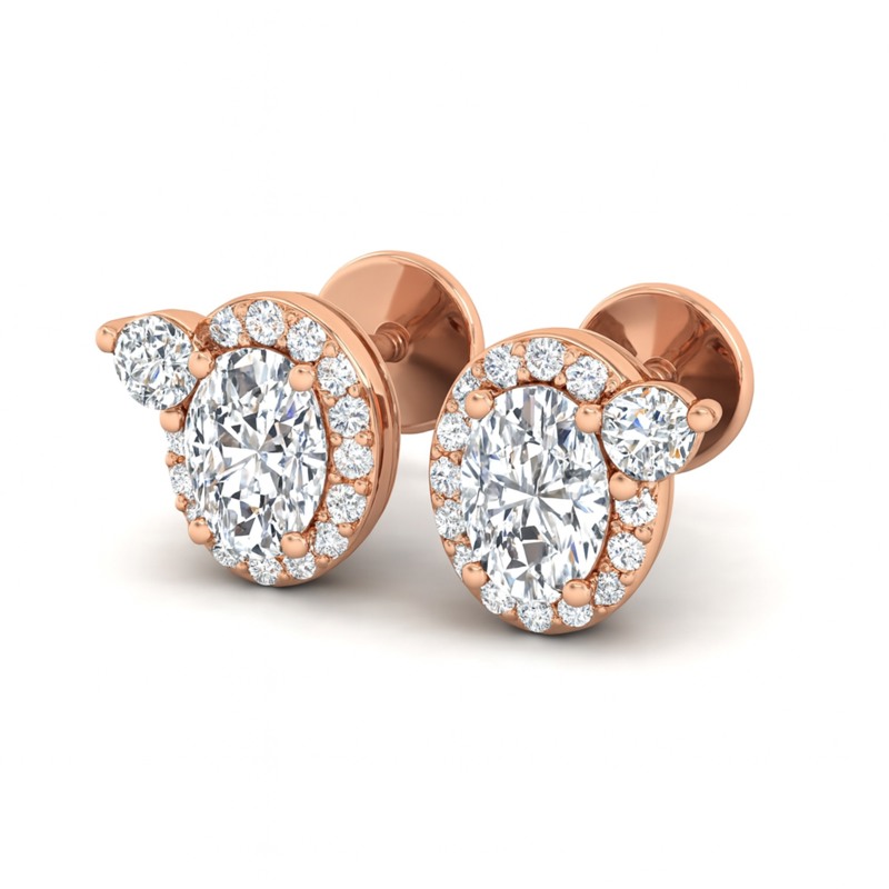 11/4 Cts. Oval Center 1 Stone Halo Ear Stud