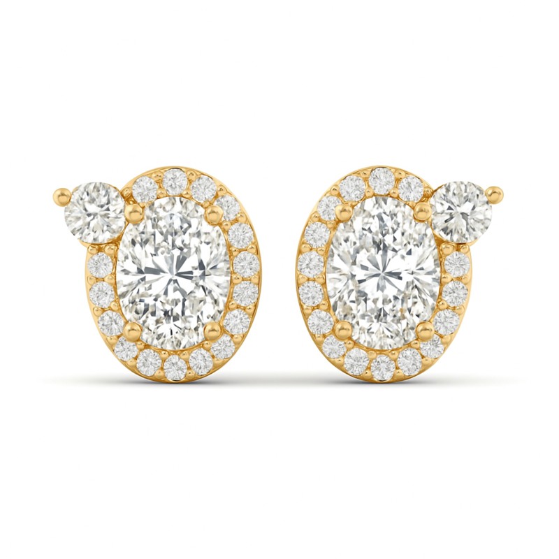 11/4 Cts. Oval Center 1 Stone Halo Ear Stud