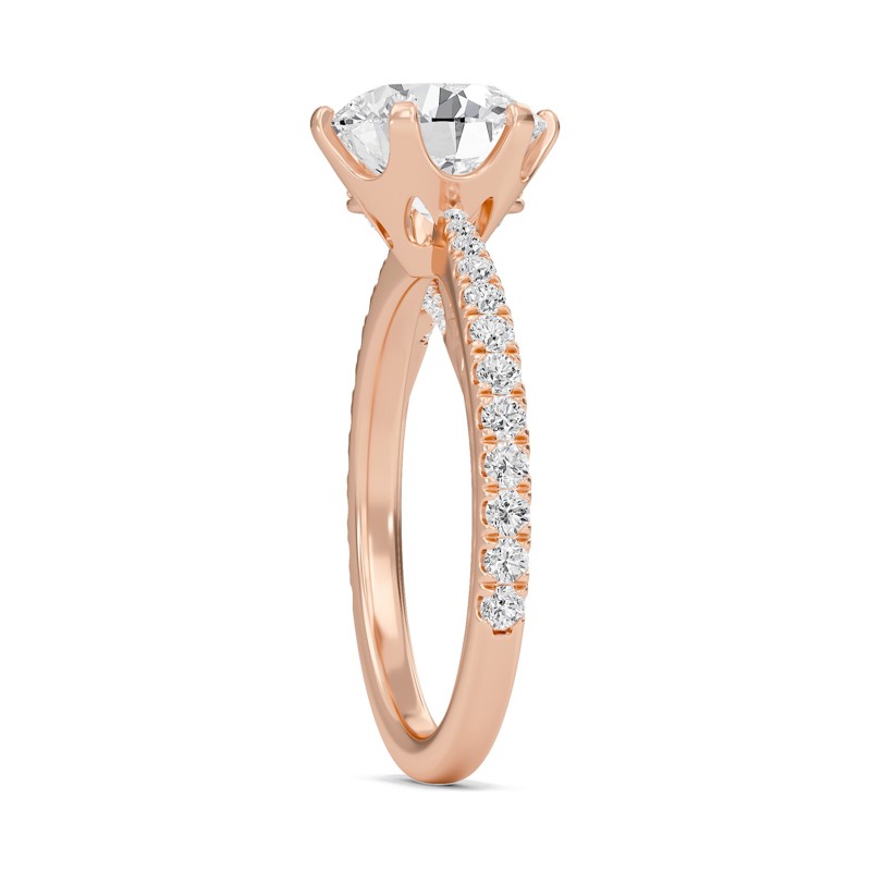 Round Tapered Six Prong Pave Ring