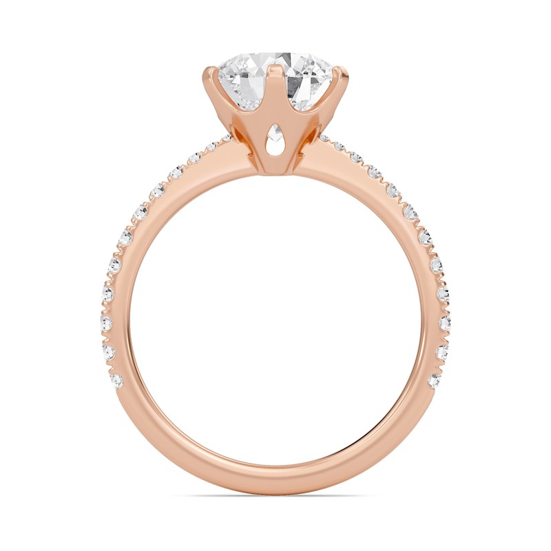 Round Tapered Six Prong Pave Ring