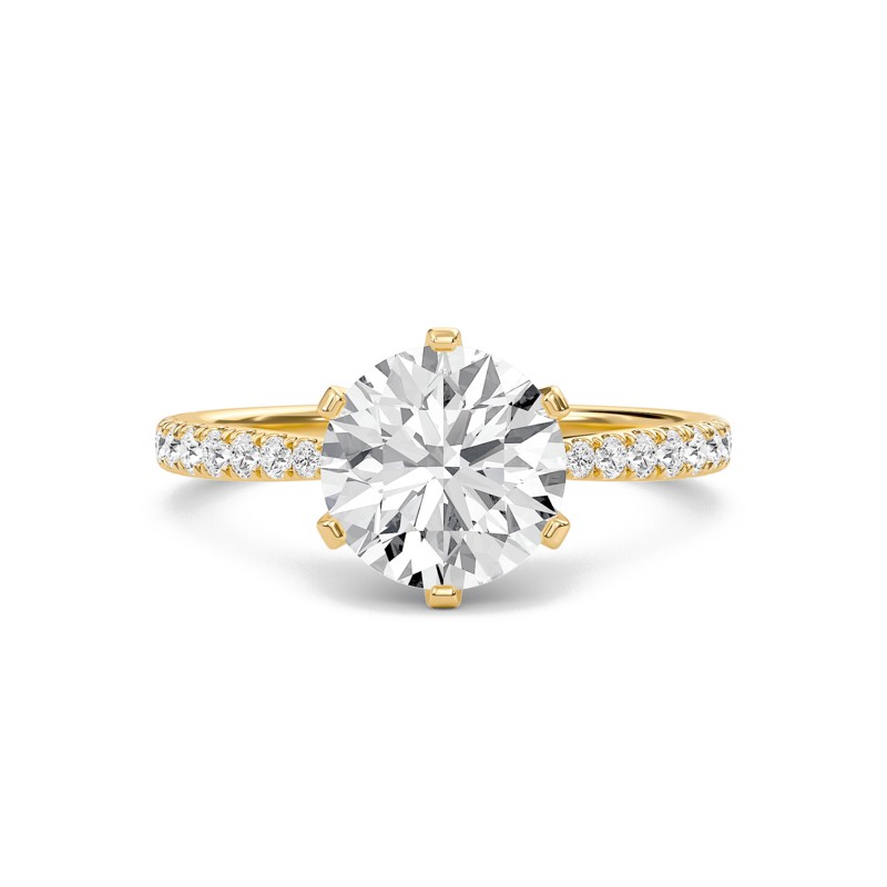 Round Tapered Six Prong Pave Ring