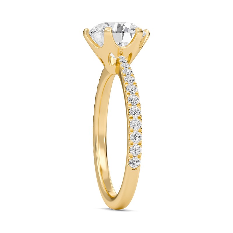 Round Tapered Six Prong Pave Ring