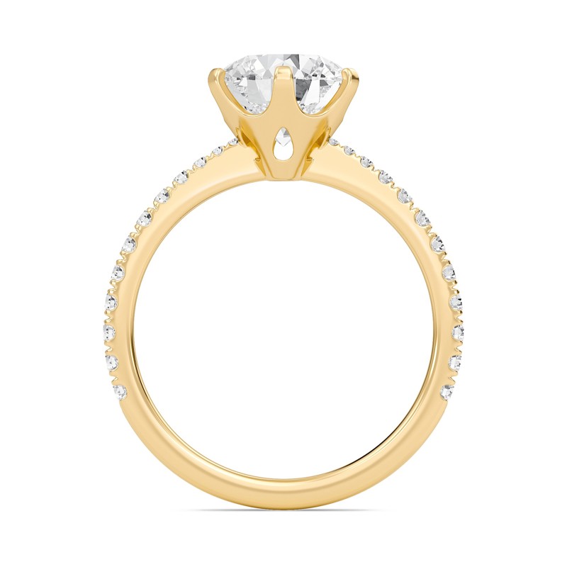Round Tapered Six Prong Pave Ring