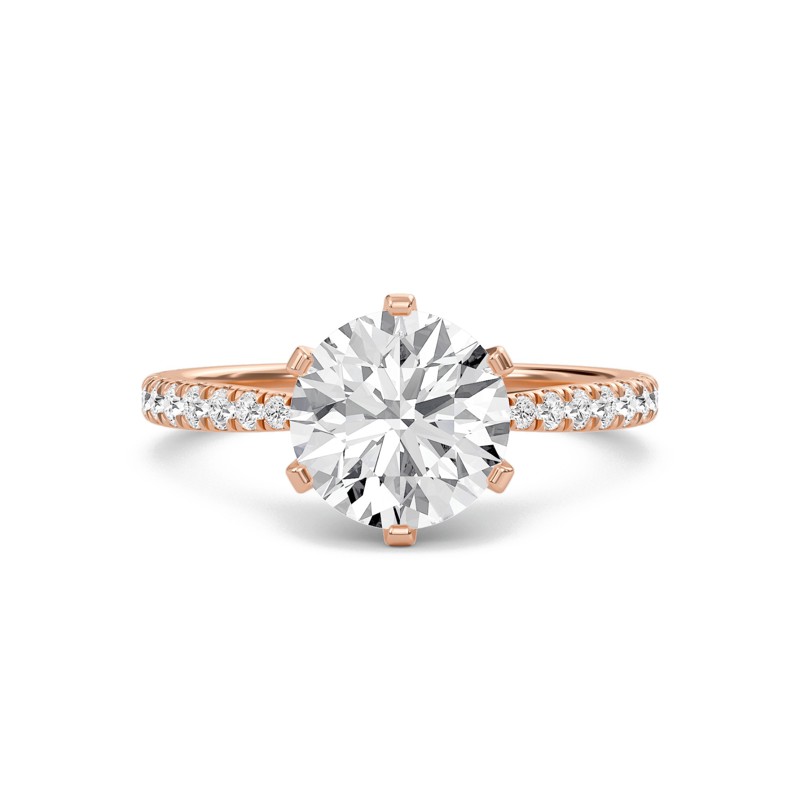 Round Tapered Six Prong Pave Ring