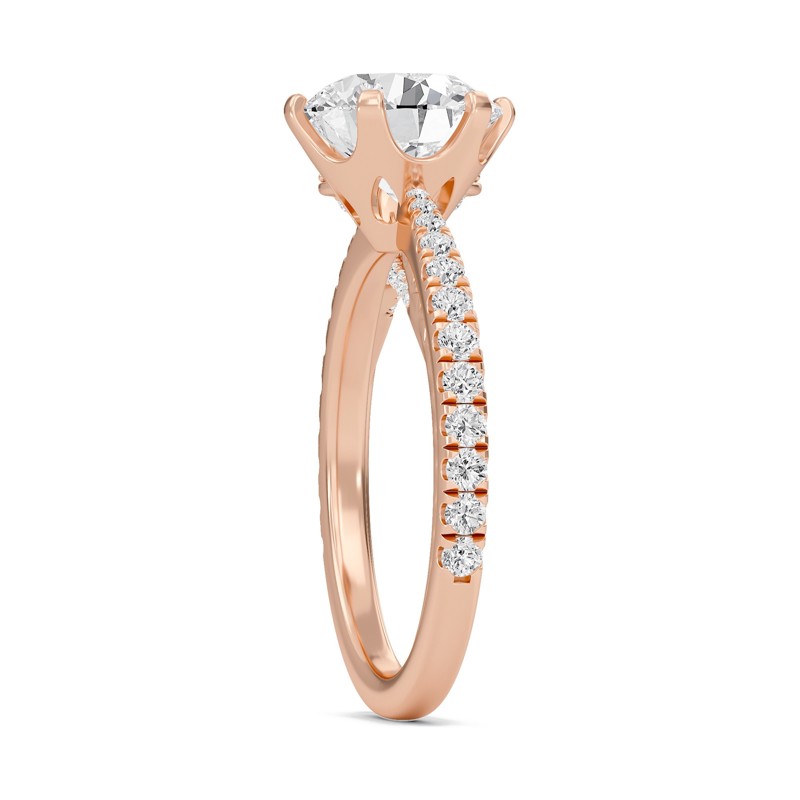 Round Tapered Six Prong Pave Ring
