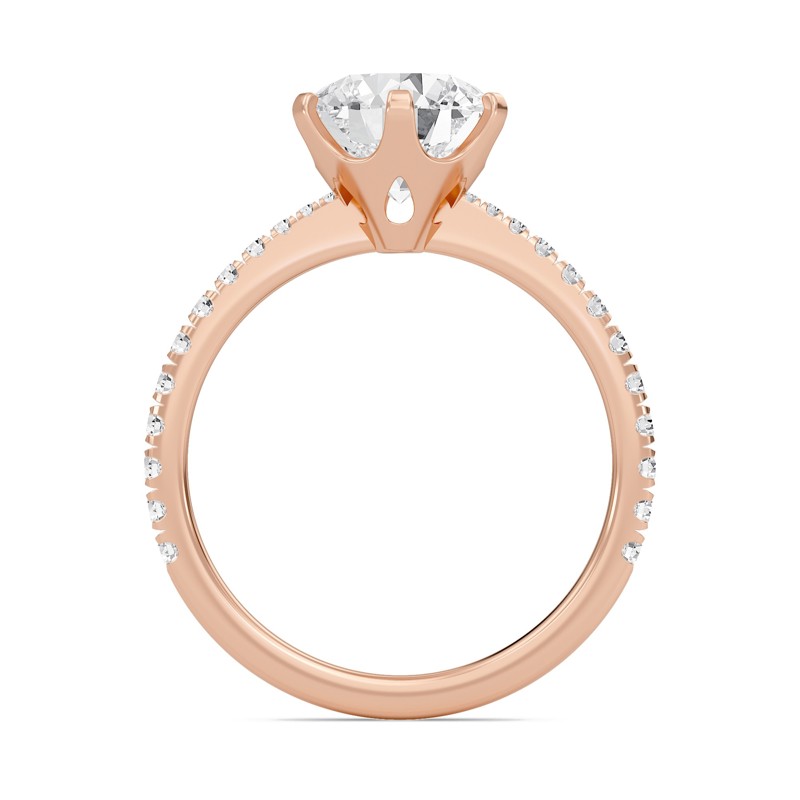 Round Tapered Six Prong Pave Ring
