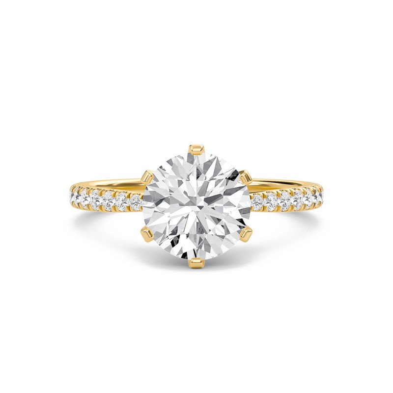 Round Tapered Six Prong Pave Ring