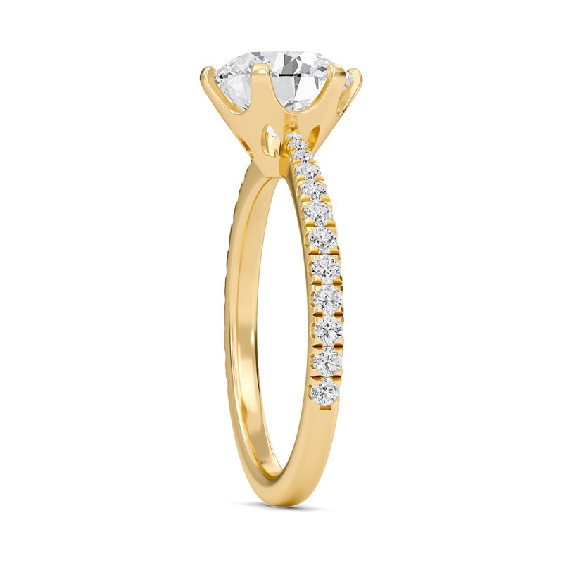Round Tapered Six Prong Pave Ring