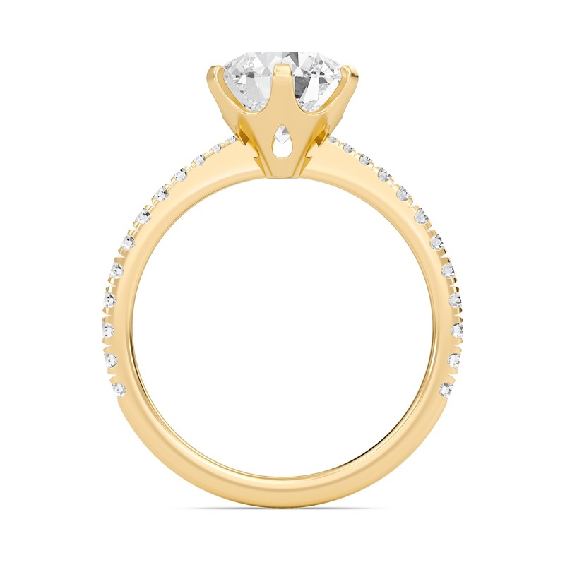Round Tapered Six Prong Pave Ring