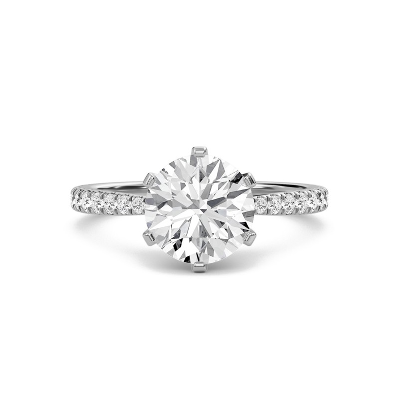 Round Tapered Six Prong Pave Ring