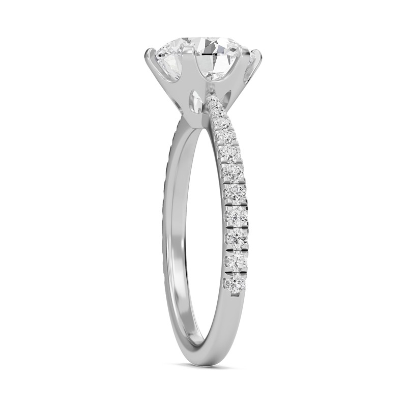 Round Tapered Six Prong Pave Ring