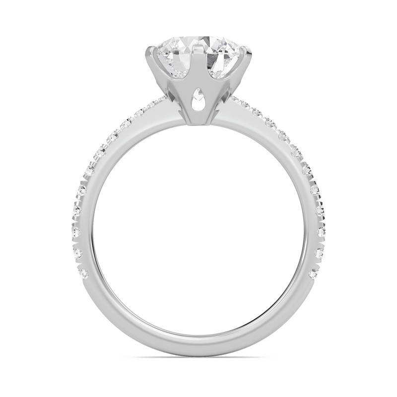 Round Tapered Six Prong Pave Ring