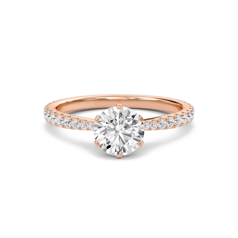 Round Tapered Six Prong Pave Ring