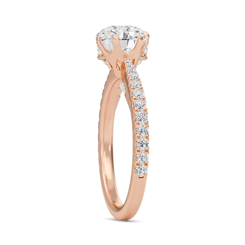 Round Tapered Six Prong Pave Ring